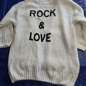 Cream Sweater with Black 'Rock & Love' Text